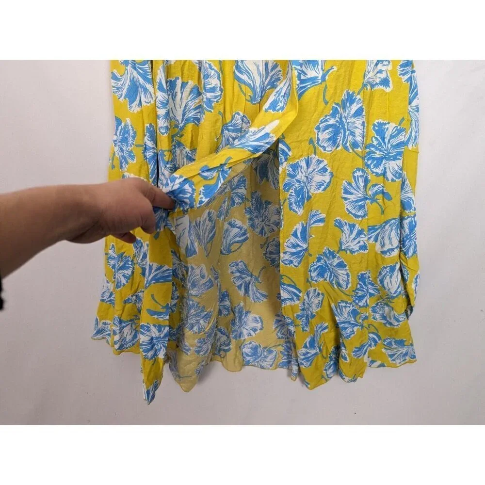 Lulus L Love Boldly Yellow Floral Print Strapless Maxi Dress High Slit Tropical - Picture 13 of 15